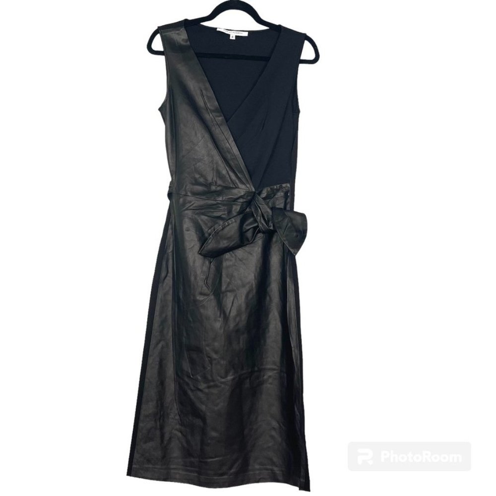 DVF Leather Wrap Dress Black US 4
